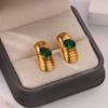Green Zircon Rectangle Stud Earrings For Women Gold Color Stainless Steel Earring Christmas Wedding Waterproof Jewelry Gift