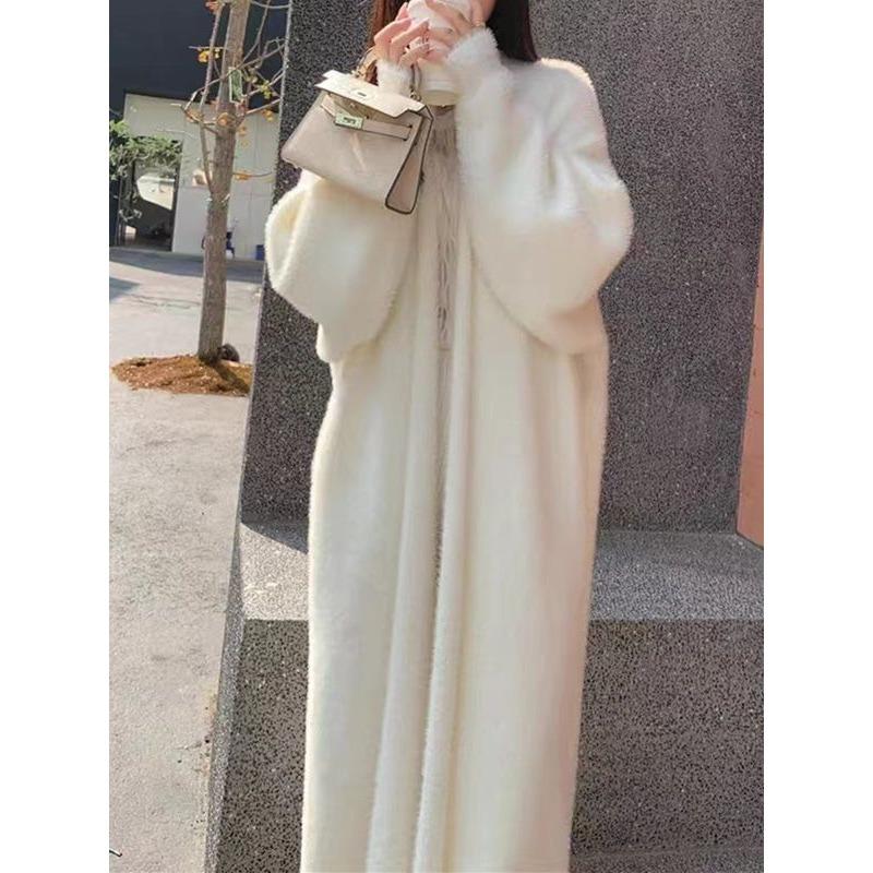 Lazy wind long knee anti-mink sweater jacket women's clothing autumn and winter new large size loose knitted cardigan