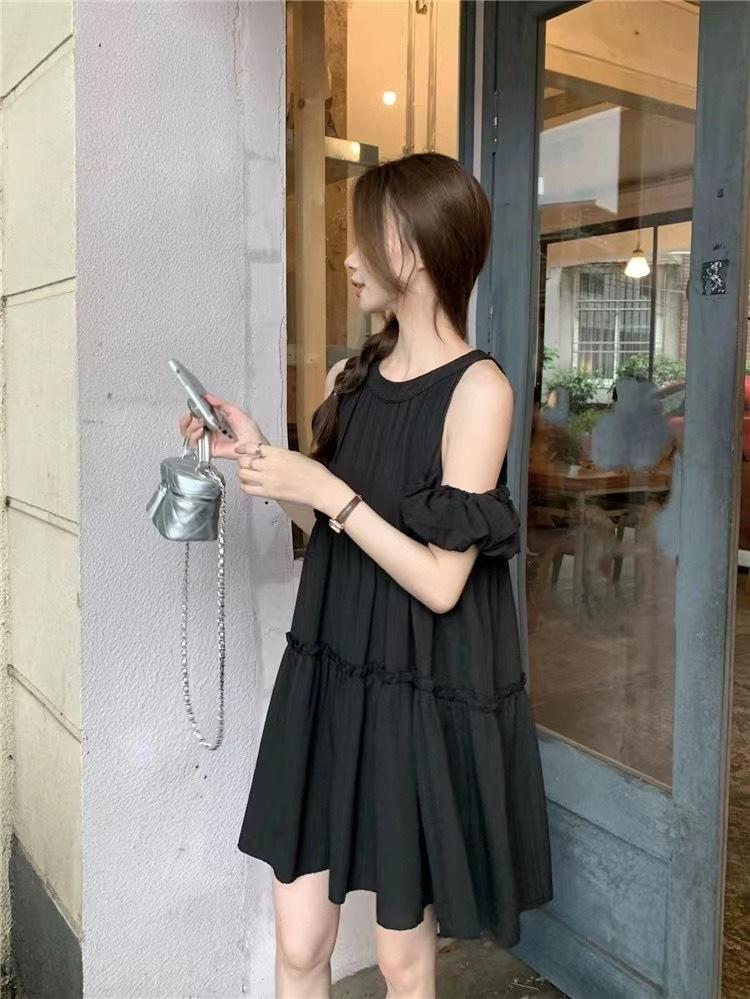 French off-the-shoulder small dress for women's summer new sweet age-reducing temperament loose and thin neck short skirt