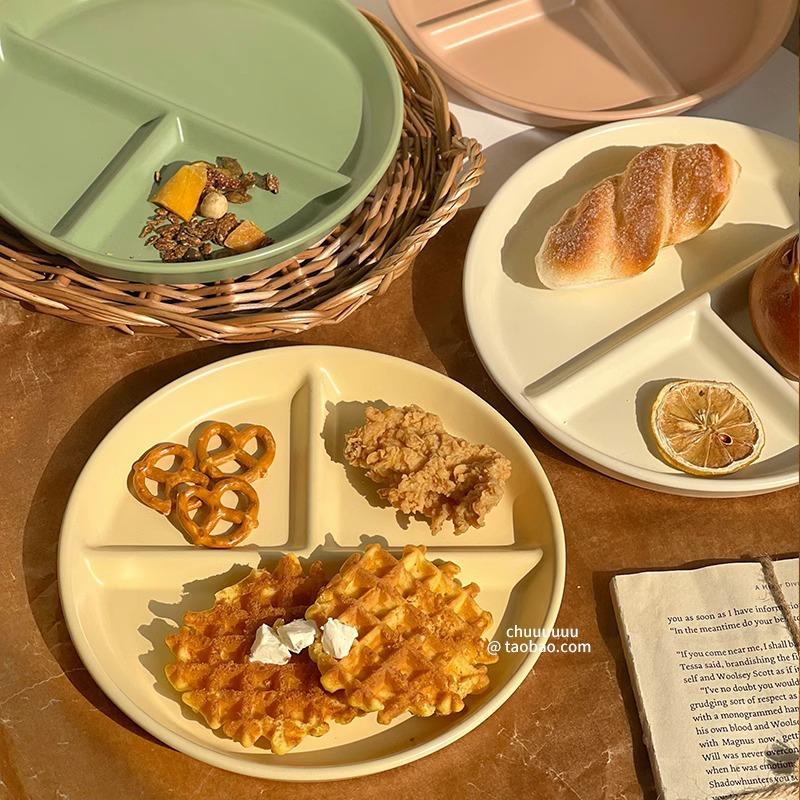 Divided Plate Ceramic Divided Plate Three Grid 211 Weight Loss Breakfast Plate Divided Divided Tableware Japanese Tableware