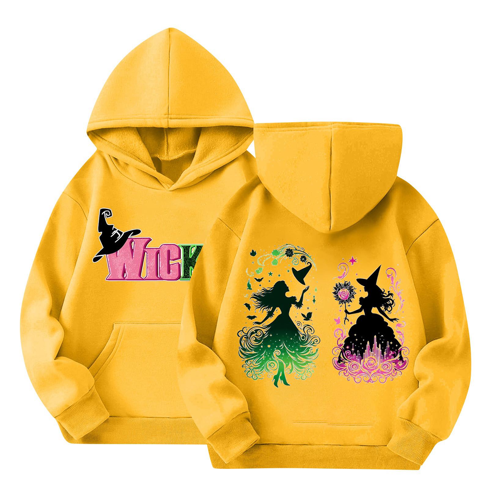 

Kids Hooded Pullover Trendy Long-Sleeved Witch Sweatshirt 100 жовтий