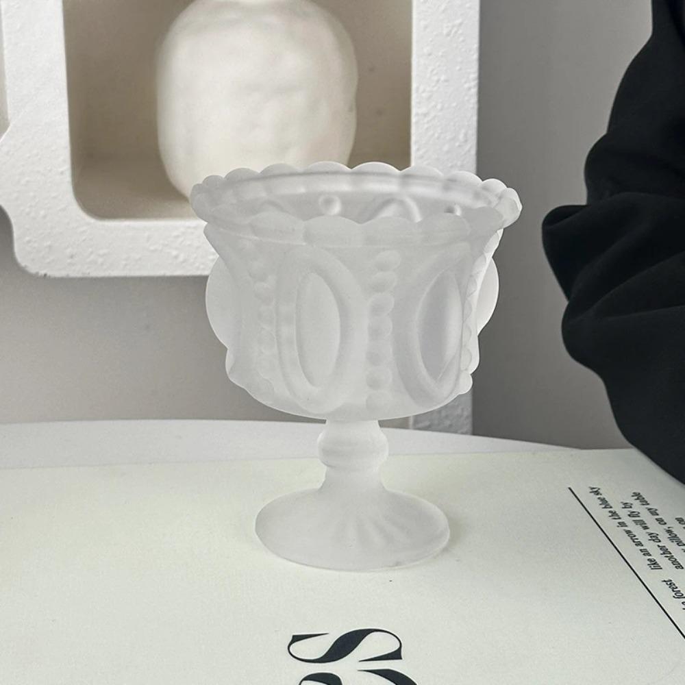 Retro Embossed Glass Ice Cream Cup High Footed Yogurt Dessert Cup Antique European Style Creative Coffee Cup