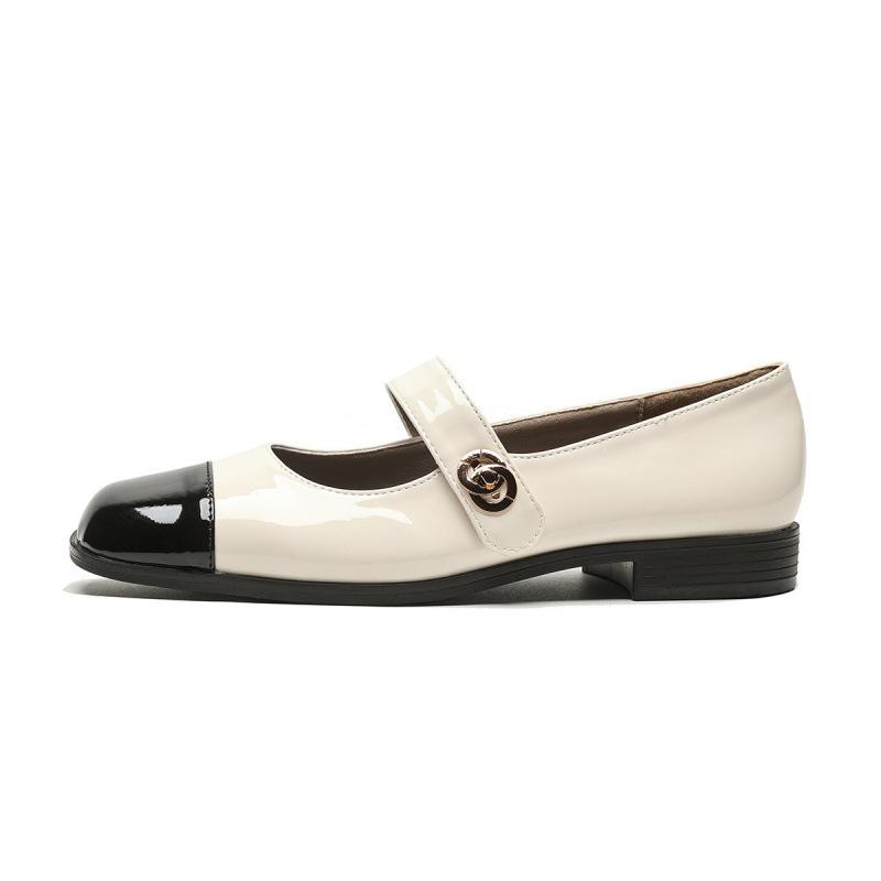 Klassische vielseitige runde Spitze mit dickem Absatz Mary Jane Einzelne Schuhe kleine Lederschuhe Damen Frühling und Herbst
