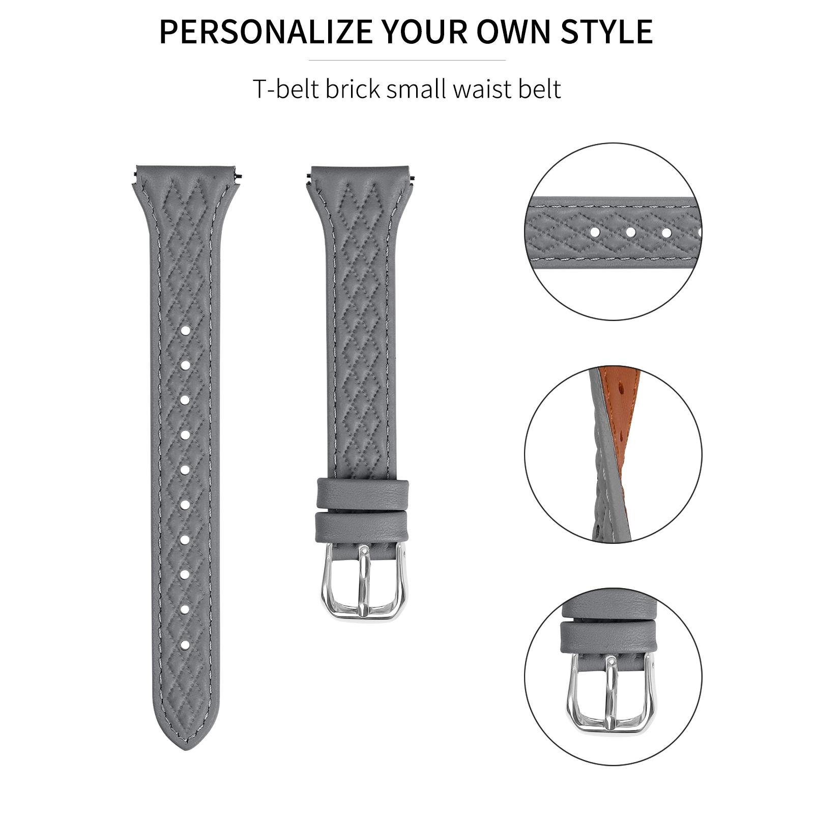 

For Garmin Forerunner 245/245 Music Genuine Cow Leather Rhombus Imprinted Watch Strap Grey