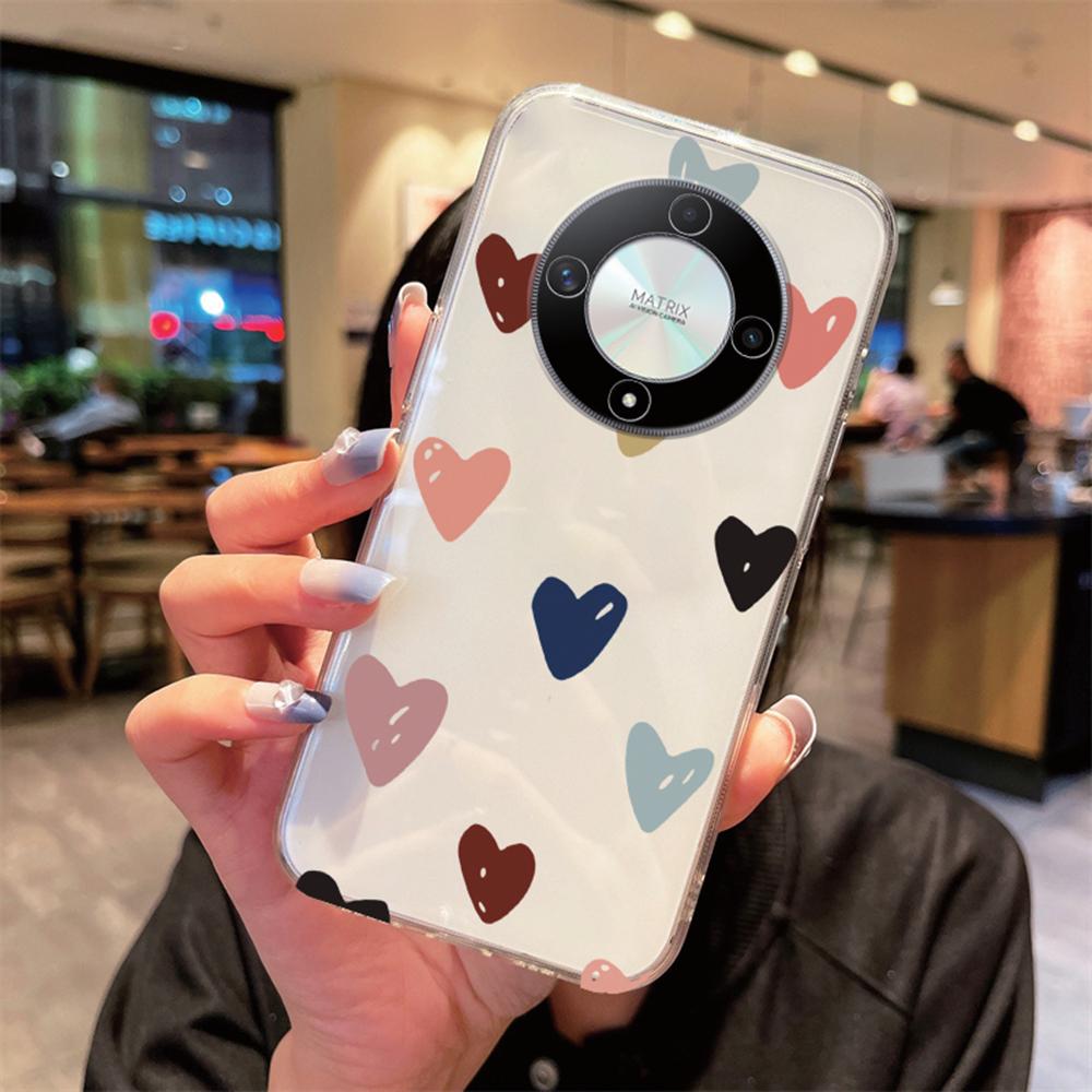 

For Honor X9c X9b X9a X8a X8b X8c X7a X7b X7c X7d X6a Heart Love Phone Case Non-Yellowing Transparent Clear Cover Silicone Back Honor 70 Lite 5G
