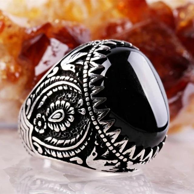 Punkboy Vintage Shaped Geometric Oval Black Glossy Men's Ring For Anniversary Party Wedding Male Rings Zircon Accessories 6-14