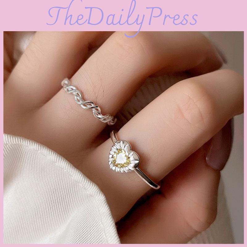 Beautiful Yellow Crystal Heart Ring For Women Stylish And Adjustable Jewelry Copper