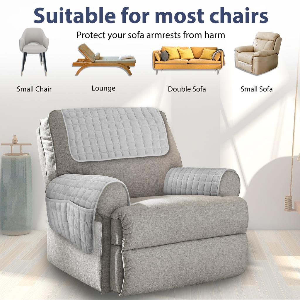 3Pcs Sofa Armrest Cover with Side Storage Pockets Soft Non Slip Four Seasons Sofa Arm Protector Recliner Chair
