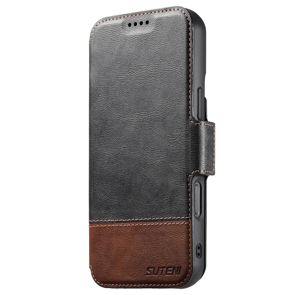 SUTENI Q-06 For iPhone 16 Case Color Splicing Magnetic Detachable Leather Phone Cover