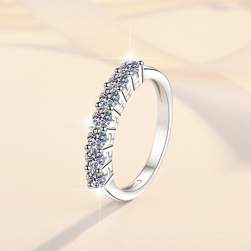 Romantic Jewelry With GRA Certified 0.1CT*7 VVs1 Moissanite S925 Sterling Silver Wedding Engagement Ring Band for Women