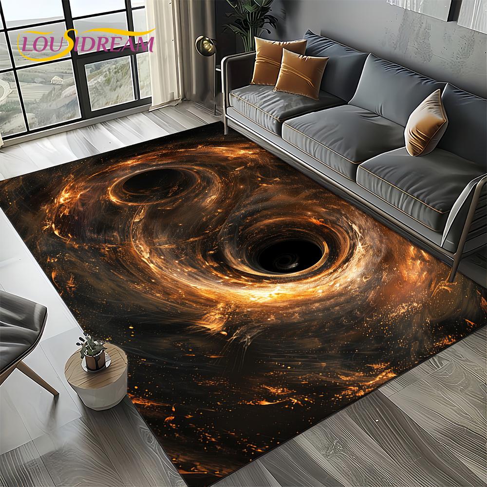 Universe Space Stars Black Hole Galaxy Earth Milky Way Carpet Rug for Living Room Bedroom Sofa Decoration,Non-slip Floor Mat