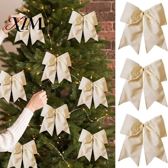 Reusable Fabric Bows 2Pcs Christmas Tree Bow Decors, Velvet Holiday Wreath Hanging Ornament Handmade Decor for Home, Festive Garland Wedding Backdrop