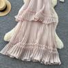 French Neck Sleeveless Backless Pleated Dress Women's Summer High Waist Cake Dress Fairy Vacation Style Long Dress