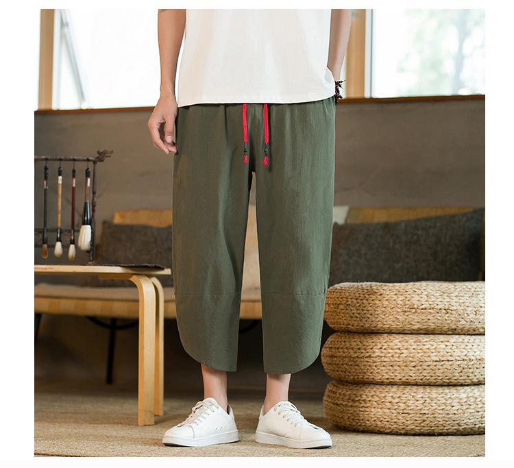 Summer men's loose cotton and linen casual pants large size trend Harlan lantern cropped pants