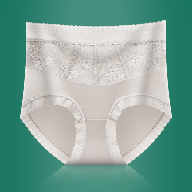 Women's Summer High End Light Luxury Sexy Lace Hips and Belly Without A Scratch Nude High Waist Briefs