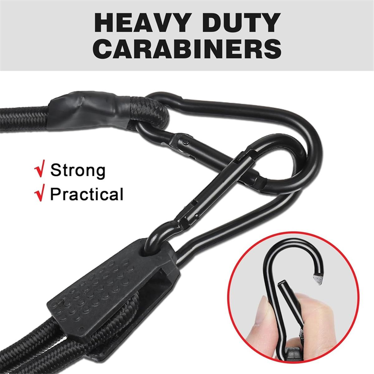 8Pcs 48in Adjustable Carabiner Bungee Cords with Hooks,Adjust From 7in to 48in, for Cargo, Bike, Luggage,Carts,Truck,Etc NONE