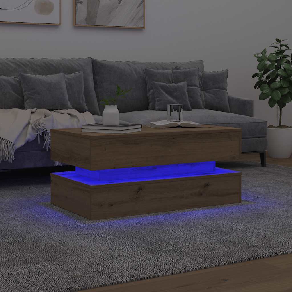LED Coffee Table In Artisan Oak Finish 90 X 50 X 40 Cm