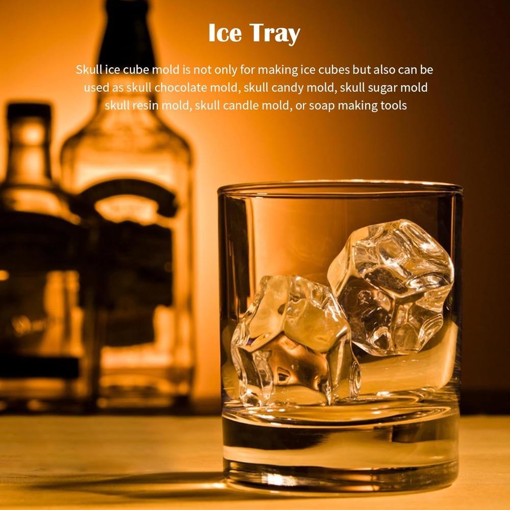 3 Pack 10 Cavities 3D Skull Ice Cube Mold Silicone Tray Maker Halloween Party Baking DIY Tools for Whiskey Cocktail Drinks