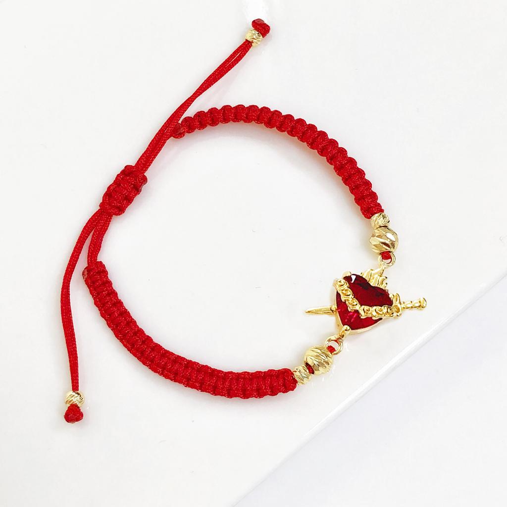 Red/Black Rope Braided Sacred Heart Shaped Crystal Cross Bracelet Classic for Men Women Lucky Religious Jewelry Party Gift