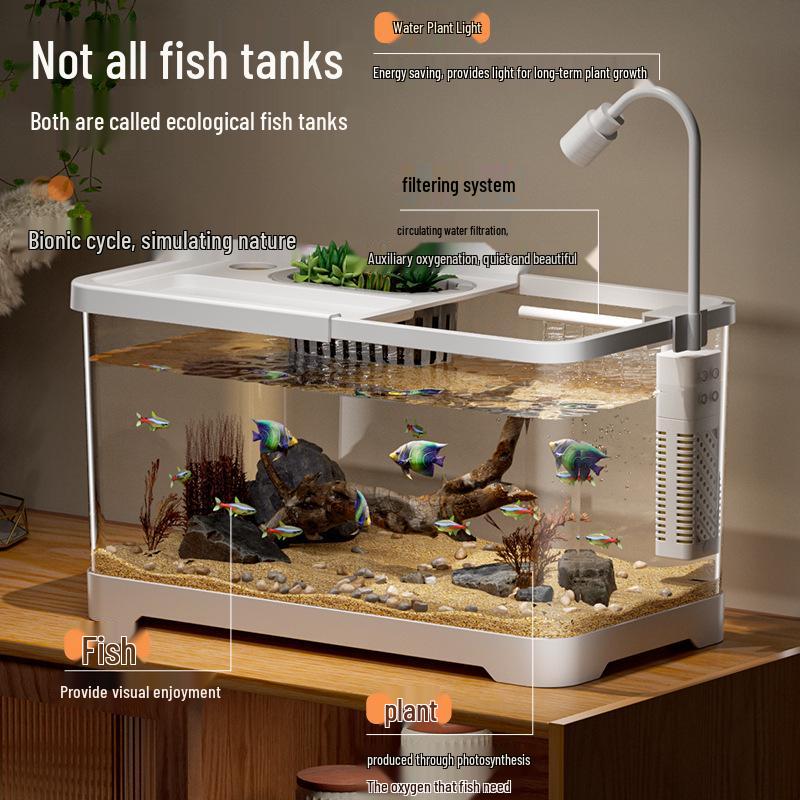 Premium Desktop Aquarium with Ecological Filtration and Oxygenation - High Transparency Fish and Turtle Tank for Home or Office