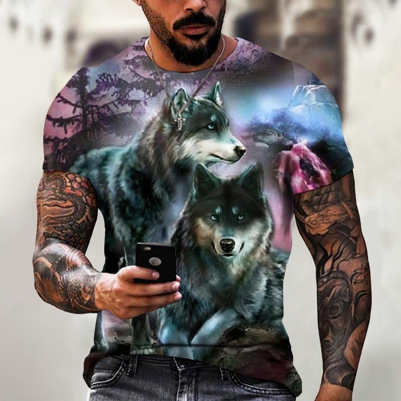 Summer Ferocious Animal Wolf Digital Printed Short Sleeved Fashion T-Shirt