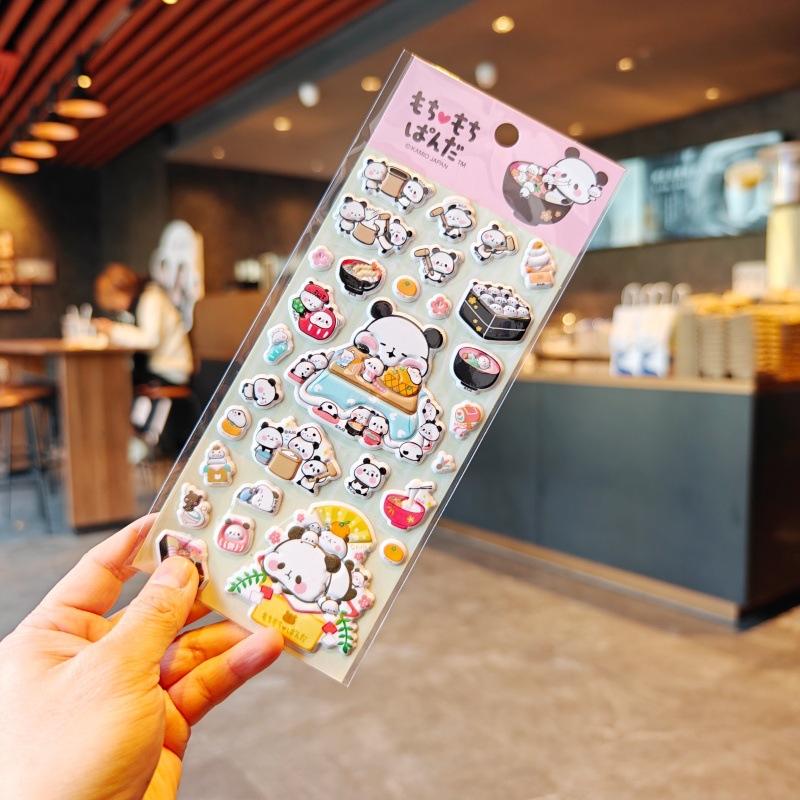 4pcs Panda Bubu And Yier 3D Bubble Stickers Sakura Creative Girl'S Diy Phone Case Camera Decoration Children'S Reward Toy