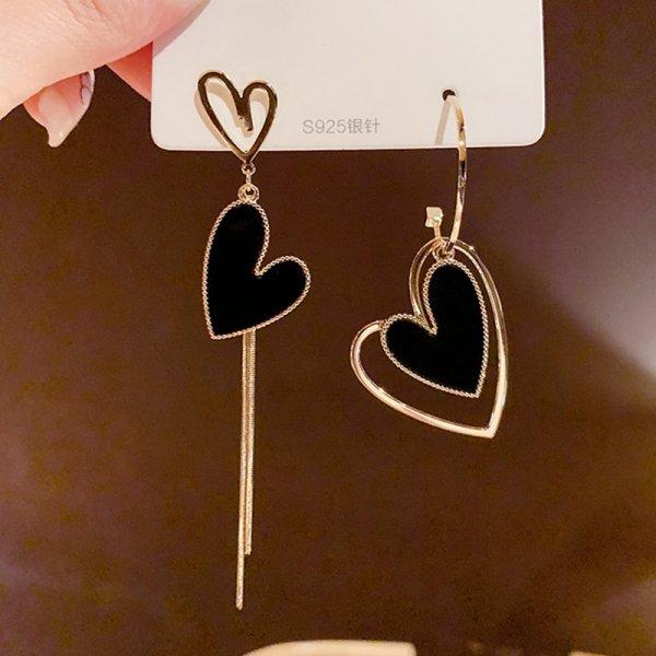 Luxury Trend Black Color Double Layer Earrings For Women Korean Crystal Zircon Geometric Earring Bride Wedding Statement Jewelry