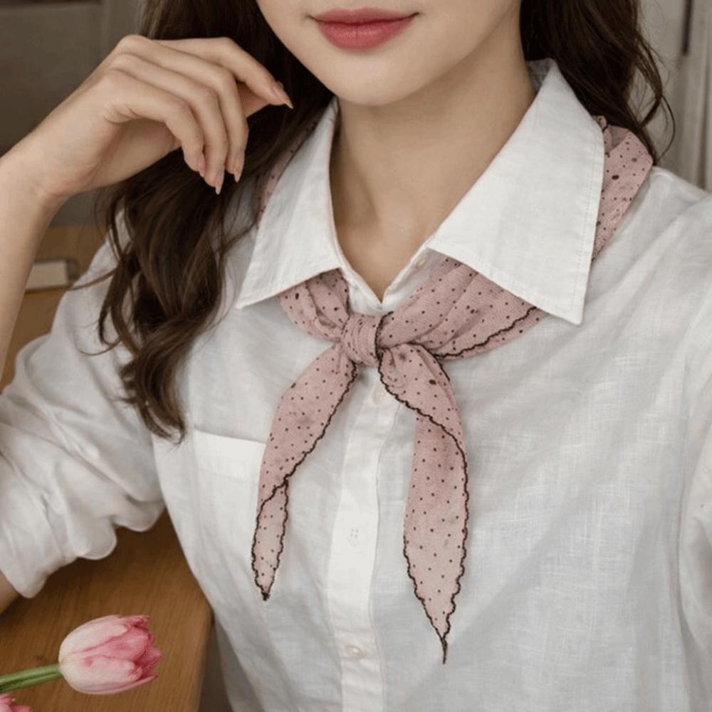 French Korean Neckerchief Bow Headband Turban Sweet Style Polka Dot Triangle Headscarf  Sunscreen