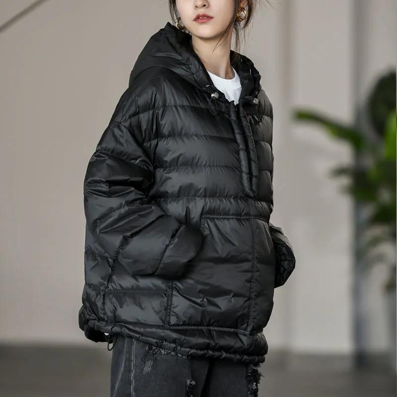 Herbst Damen Baumwollgepolsterte Kapuzenjacke mit Taschen Einfarbig Locker Leicht Kapuze Winterjacken für Damen Lässige Oberbekleidung