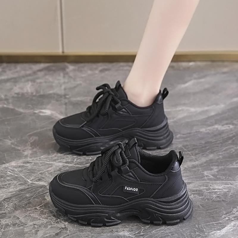 Anti-stepping Shit Feeling Thick-soled Velvet Dad Shoes Women's Explosion Autumn and Winter New Leather Waterproof Sports and Leisure Shoes Foreign
