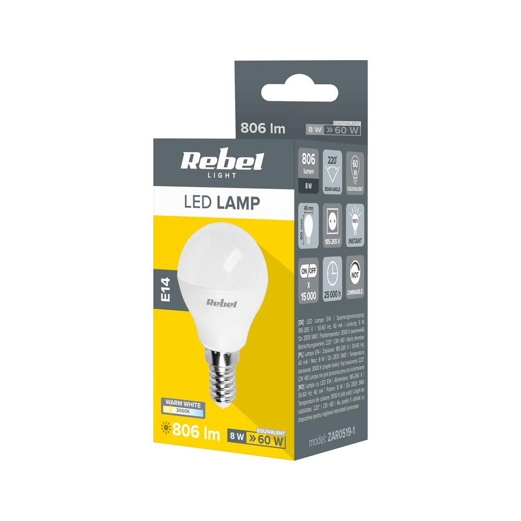 LED Lamp Bulb G45 8W E14 3000K 230V Rebel