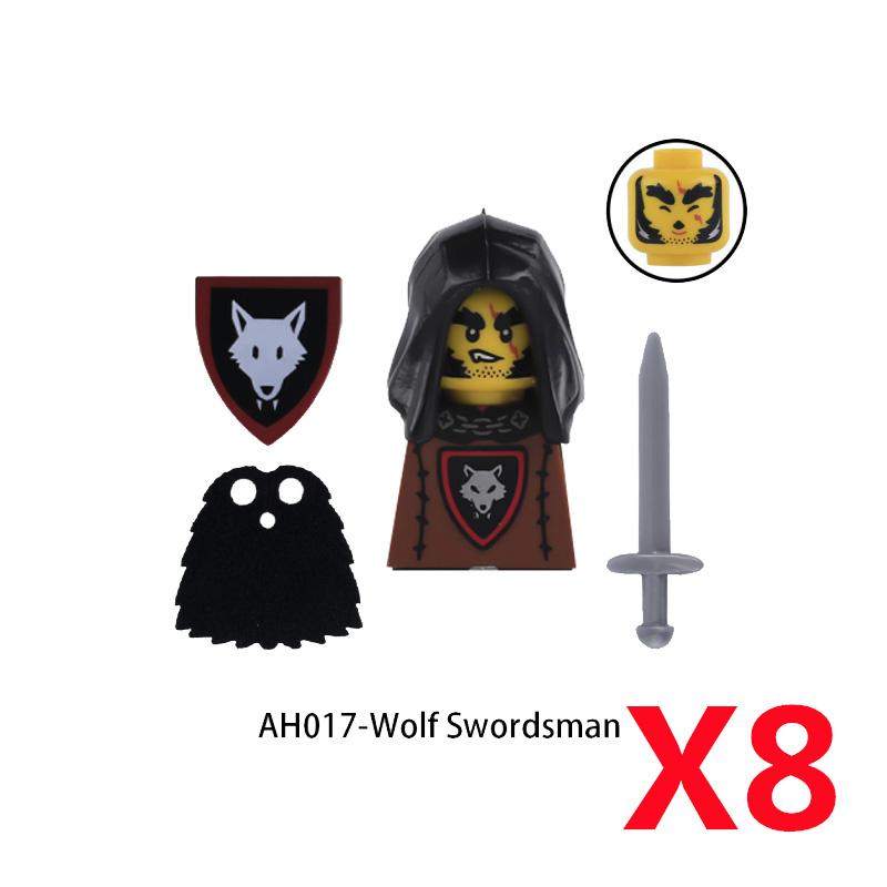 MOC Medieval Knight Castle Figures Building Blocks Weapon Wolf Swordsmen Guard Bow Arrow Shield Flags Warhorse Toys Gifts S002