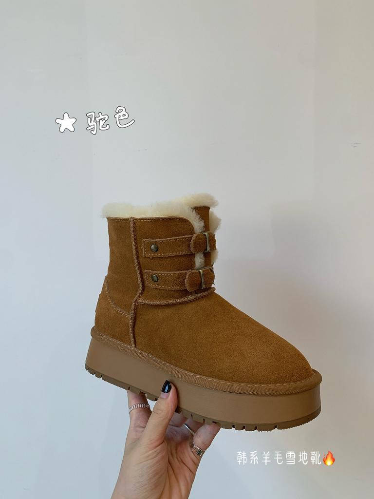 New leather wool metal buckle thick-soled muffin snow cotton boots thickened warm short boots small women's shoes