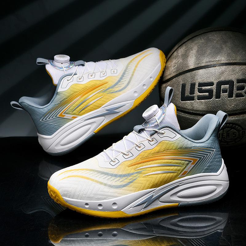 Rotating Button Mandarin Duck Two-color Basketball Shoes Combat Boots Primary and Secondary School Students Sports Training Shoes Youth Sports Shoes