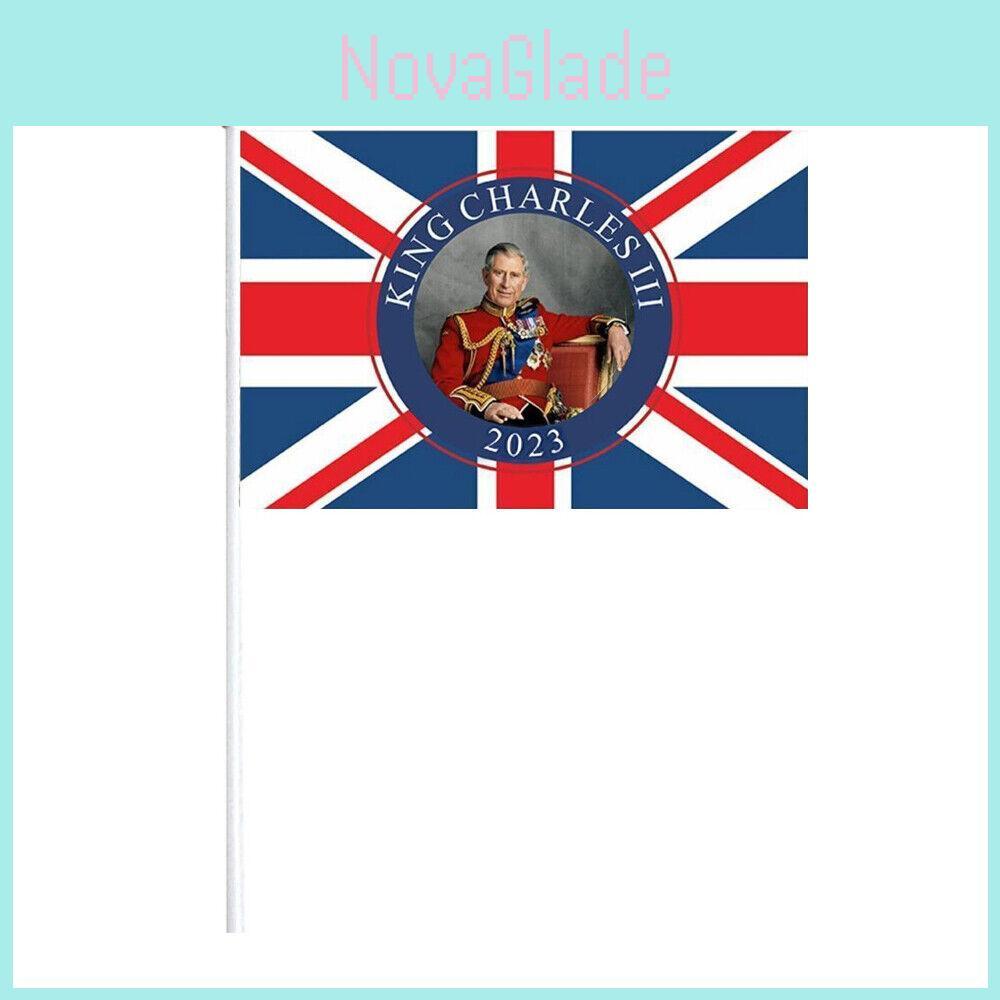 Plastic Flagpole With 21x14cm Polyester Flag Of King Charles Iii Perfect For Parties And Celebrations