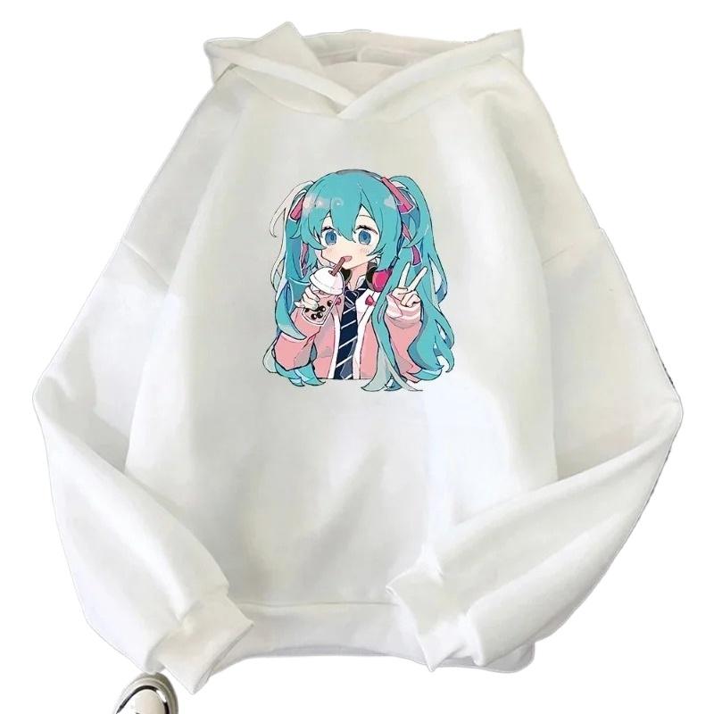 Søt og Kawaii Hatsune Miku Tegneserieprint Komfortabel Barne Høst- og Vinter Utendørs Fritidsmote Hettegenser