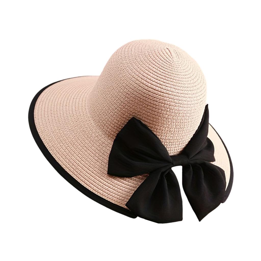 Women's Wide Brim Straw Hat with Bowknot Summer Straw Sun Hat Beach Vacation Sun Protection Hats for Outdoor Travel Photography