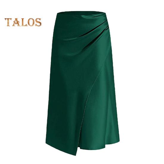 High-Waist Women Skirt Solid Color All-Match Style Pleated Skirt Slimming Design Slit Design Zipper Hip Wrapped Midi Skirt
