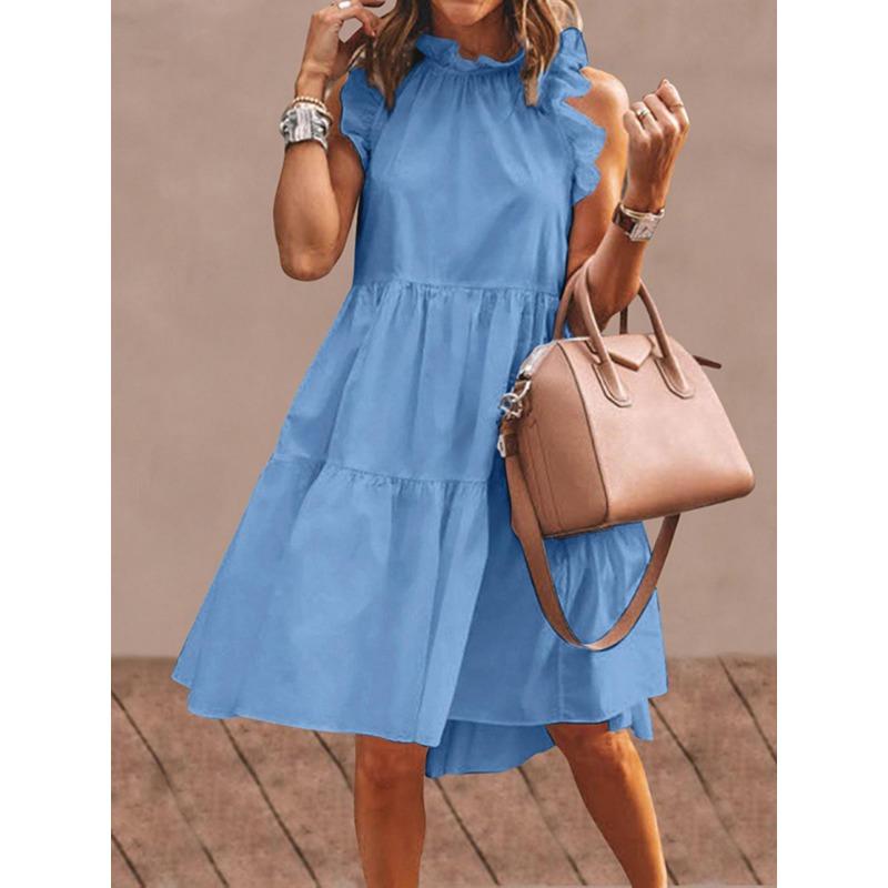 

Женское платье без рукавов с оборками, свободное мини-платье, повседневное летнее платье 5XL синий
