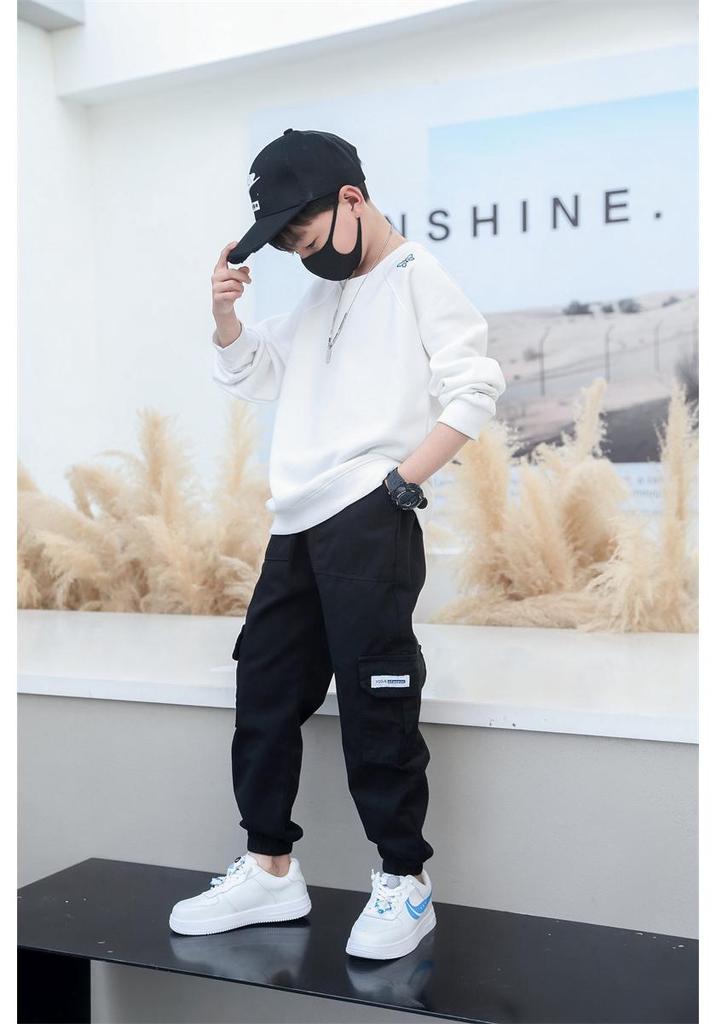 Boys' 2024 Spring/Autumn Military-Style Cotton Pants for Medium & Large Children