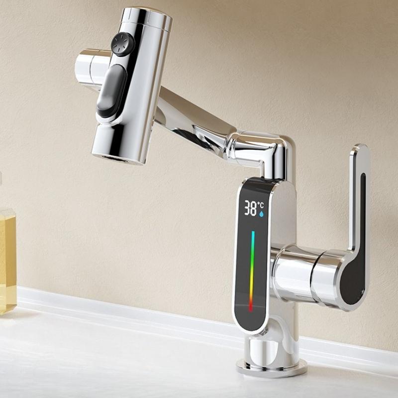 Digital Display Temperature Hot and Cold Washbasin Basin Faucet Digital Display Folding Sink Faucet Bathroom Accessories