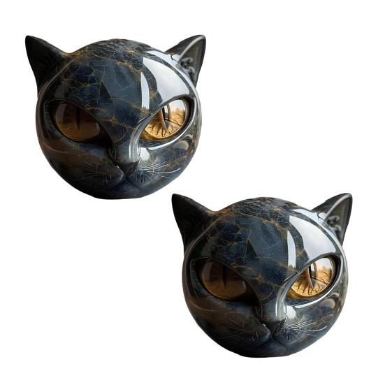 Mini Cat Stone Resin Cat Head Figurine Collectible Healing Stone Marble Texture Cat Stone Keepsake Gift for Cat Lovers Women Men