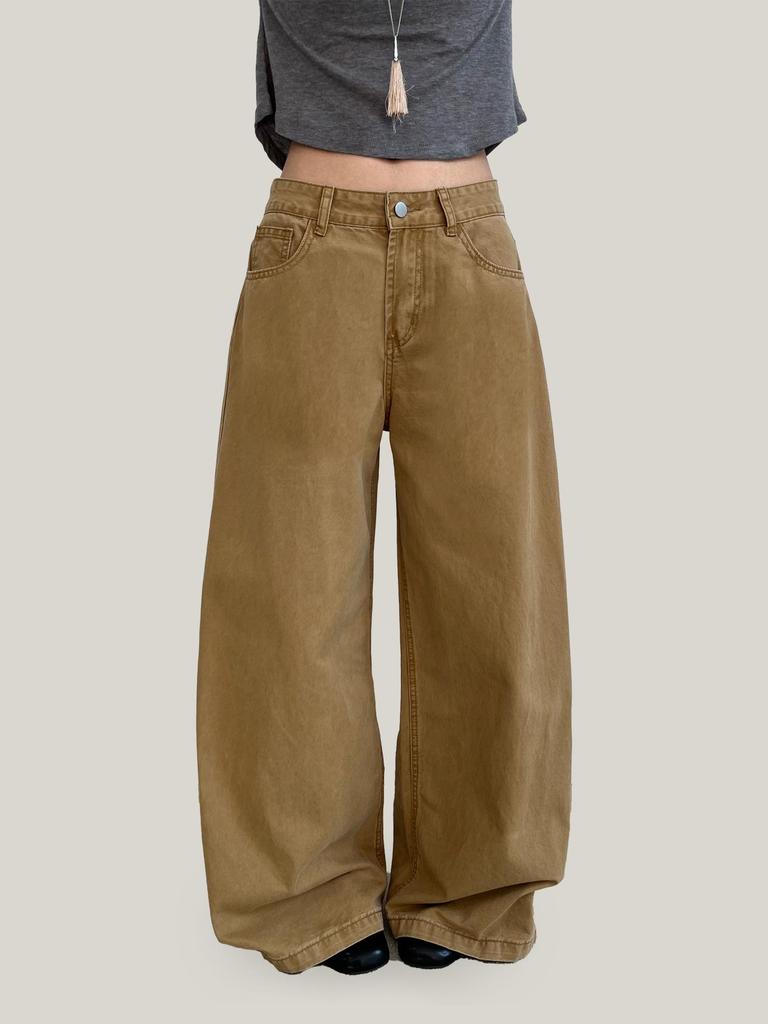 Women's 2026 Spring American Street Style Wide-Leg Balloon Jeans with Curved Drape