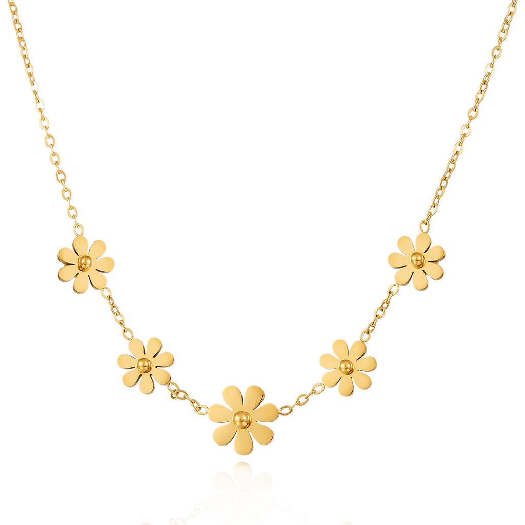Waterresistant Stainless Steel Flower Pendant Chain With Elegant Style For Casual And Office