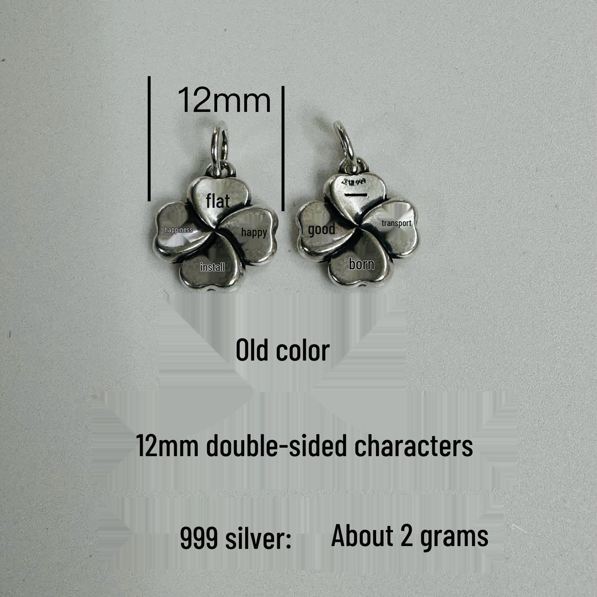 999 Silver Four-Leaf Clover Square Pendant with Butterfly and Flower Design 999 Silver