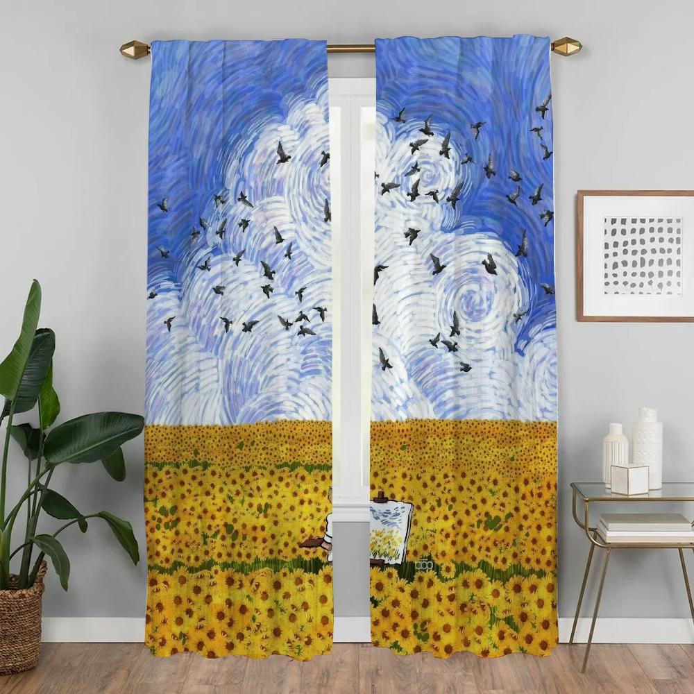 Van Gogh Curtains Child Room Blackout Curtain for Room 2 Panel Partition Tulle for Bedroom Shades Halloween Decoration Living