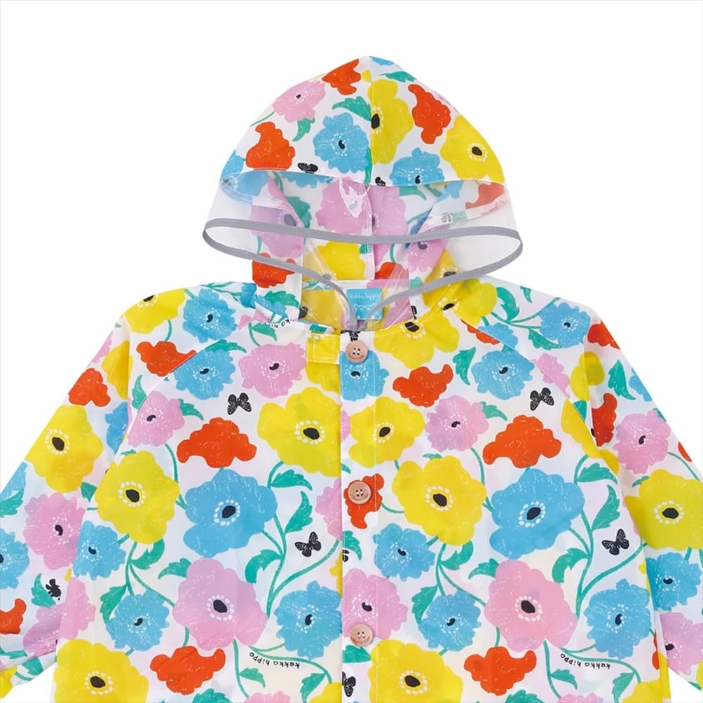 ogawa Kukka Hippo Garden with Reflective Backpack with Storage and Adjustable Tucks for Wearing Over a Backpack Kids' Raincoat, 120cm, Tape,