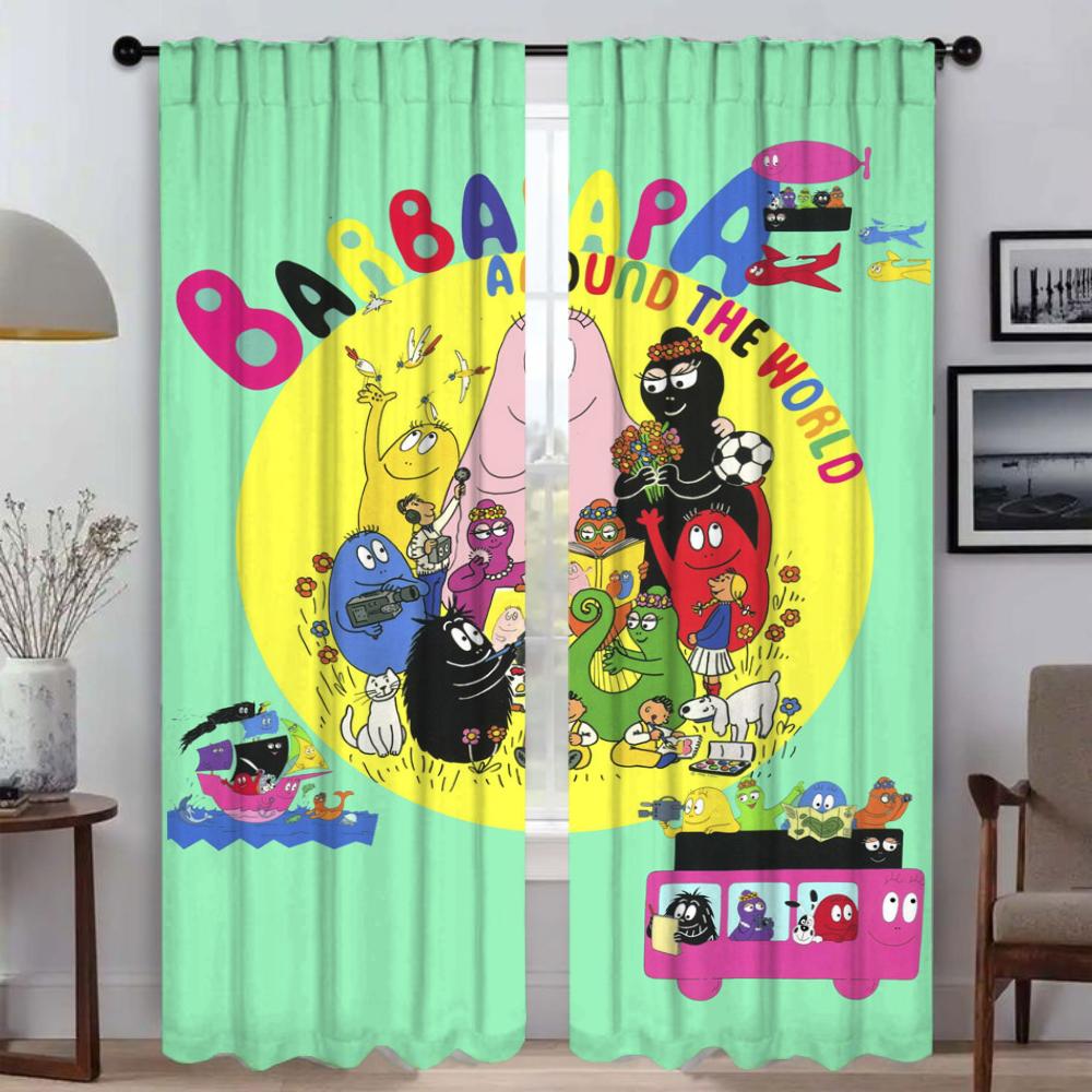 Kitchen Curtains 2 Pieces Les Barbapapas Curtains for Bedroom Shades Partition Window Curtain Halloween Decoration Living Room