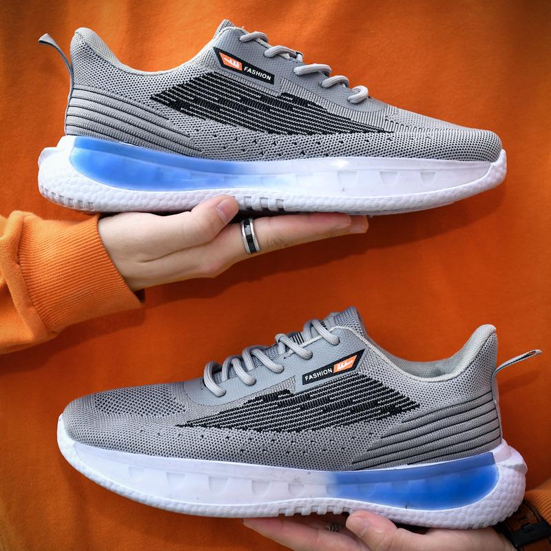 Flying woven breathable casual shoes 2025 autumn new men's sports shoes fashion Korean version trendy shoes, large size men's shoes