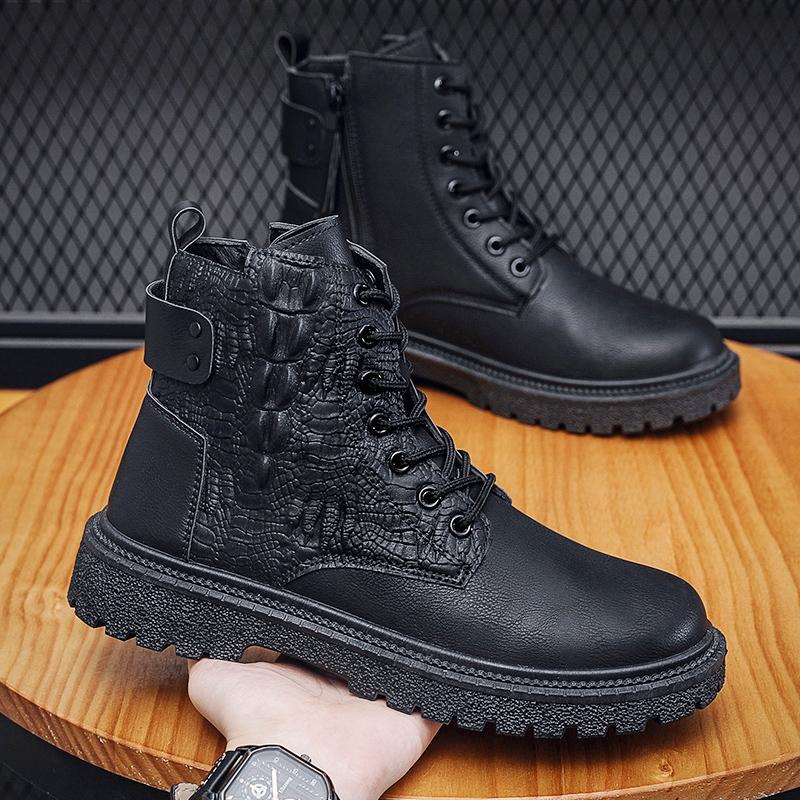Vintage High Heels Winter Boots Official Men's High Quality Alligator Boots